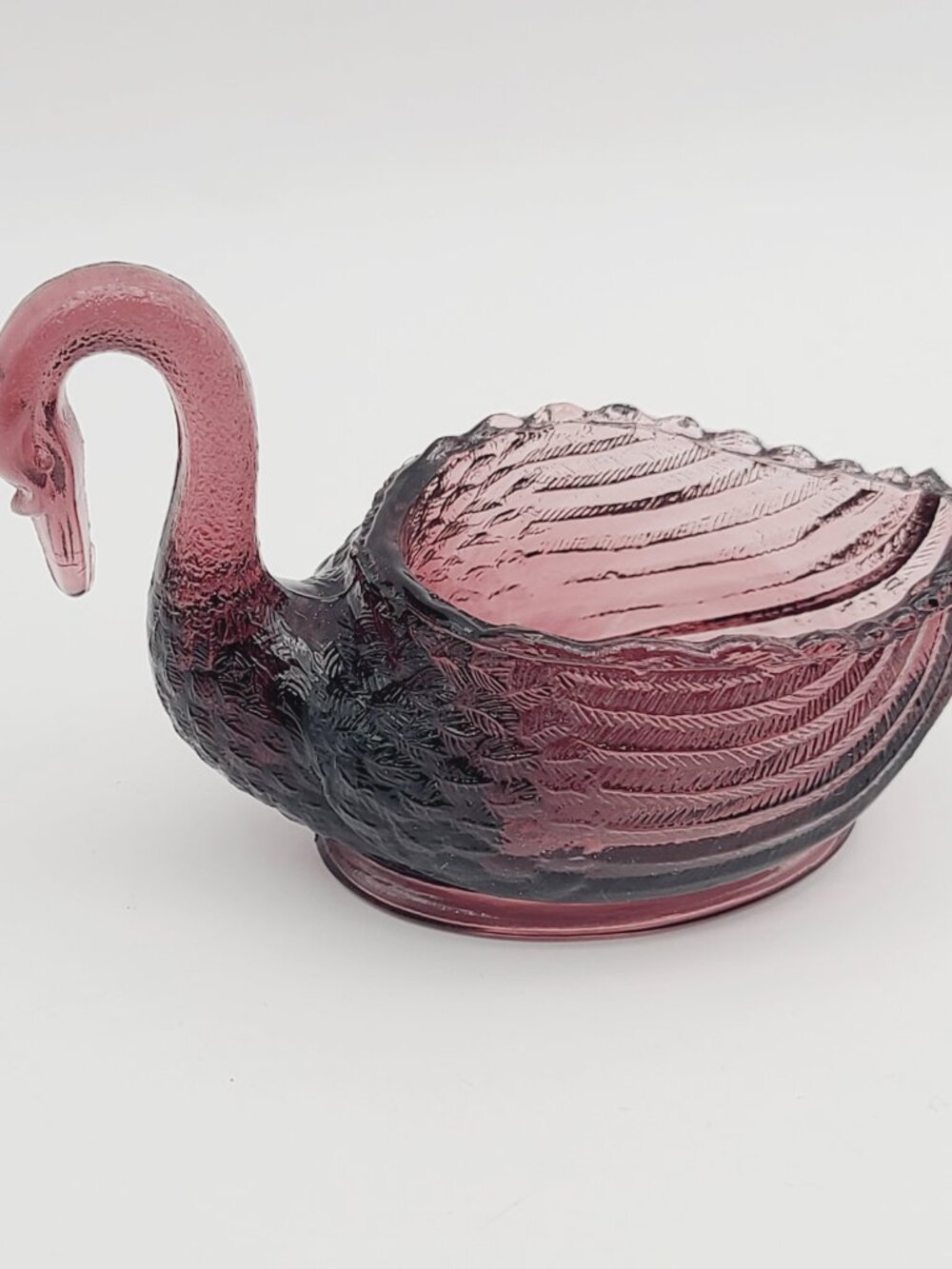 LG Wright Glass Vintage MCM Amethyst Swan Standard Open Salt Cellar 3.75" Long - Picture 4 of 8